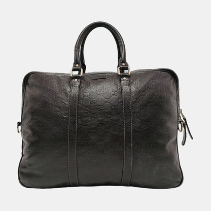 GUCCI Dark Brown Leather Vintage Embossed Tote Shoulder Bag Golden hardware-(SKU)-952168217