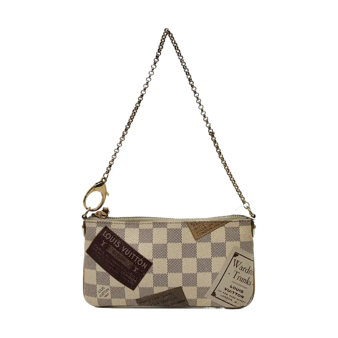 LOUIS VUITTON VINTAGE MILLA White Coated Canvas Checkered Print Crossbody Shoulder Handbag Golden hardware-(SKU)-952341358
