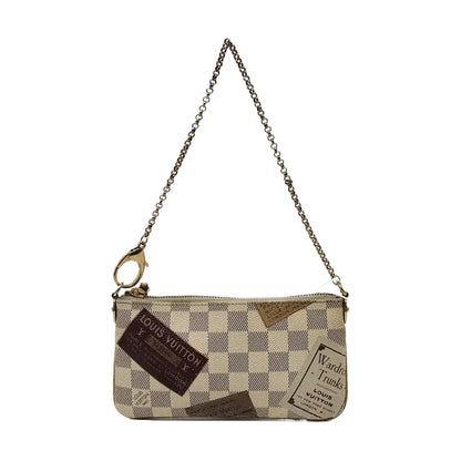 LOUIS VUITTON VINTAGE MILLA White Coated Canvas Checkered Print Crossbody Shoulder Handbag Golden hardware-(SKU)-952341358