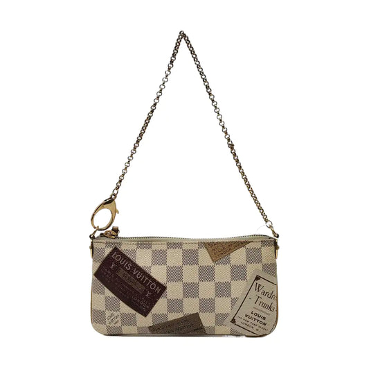 LOUIS VUITTON VINTAGE MILLA White Coated Canvas Checkered Print Crossbody Shoulder Handbag Golden hardware-(SKU)-952341358