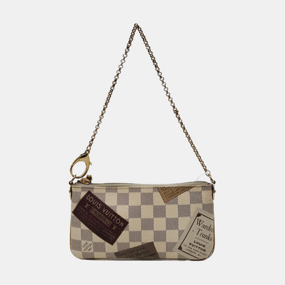LOUIS VUITTON VINTAGE MILLA White Coated Canvas Checkered Print Crossbody Shoulder Handbag Golden hardware-(SKU)-952341358