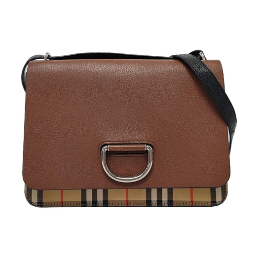 BURBERRY D-Ring Brown Leather Crossbody Single Shoulder Bag Silver Hardware Removable shoulder strap-(SKU)-952390772