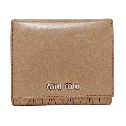Miu Miu Gray Brown Leather Quilted Wallet Silver Hardware-(SKU)-952408891