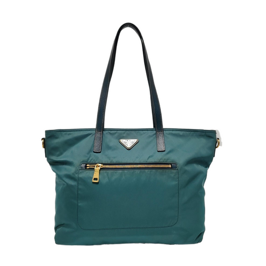 PRADA Tote bag Teal Nylon Logo Single Shoulder Bag, Handbag Golden hardware-(SKU)-952291642