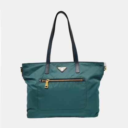 PRADA Tote bag Teal Nylon Logo Single Shoulder Bag, Handbag Golden hardware-(SKU)-952291642