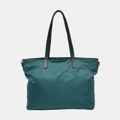 PRADA Tote bag Teal Nylon Logo Single Shoulder Bag, Handbag Golden hardware-(SKU)-952291642