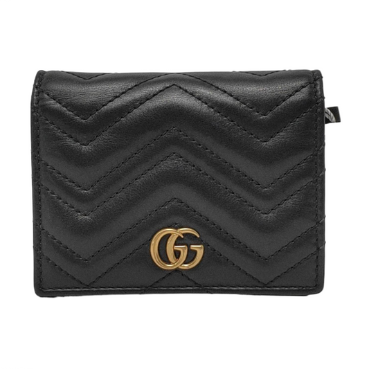 GUCCI GG Marmont Black Calf Leather Quilted  wavy pattern Wallet Golden hardware-(SKU)-952595982