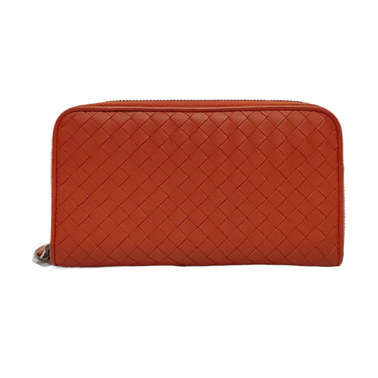BOTTEGA VENETA Orange Leather Woven Wallet Black hardware-(SKU)-952462031
