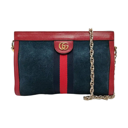 GUCCI Ophidia  Small size Dark Blue Suede Striped Strap Single Shoulder Tote Bag Golden hardware-(SKU)-951867642