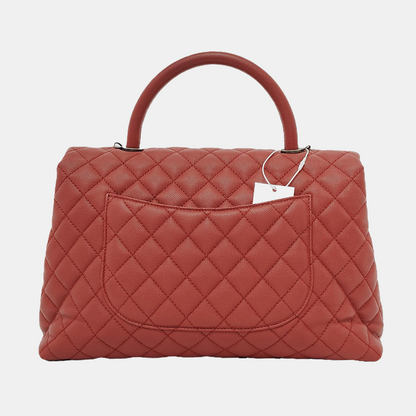 CHANEL COCO HANDLE Large size brick red grained leather quilted diamond pattern Coco Handle bag shoulder bag crossbody bag with silver hardware 23 opening and removable shoulder strap-(SKU)-952642584