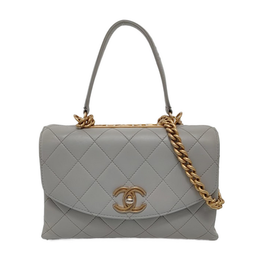 CHANEL TRENDY CC Grey Calfskin Quilted Crossbody Single Shoulder Bag with Gold Hardware, 28 Clasp-(SKU)-952289856