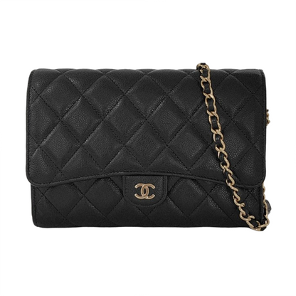 CHANEL CLASSIC FLAP Black Calfskin Quilted Cannage Shoulder Bag Gold Hardware Removable Strap-(SKU)-952640054