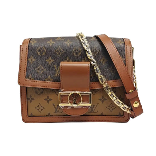 LOUIS VUITTON DAUPHINE Medium Brown Coated Canvas Monogram Daffodil Shoulder Bag with Gold Hardware and 2 Detachable Straps-(SKU)-952739187