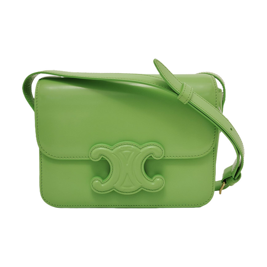 CELINE TRIOMPHE Small Green Calfskin Quilted Crossbody Shoulder Bag Golden Hardware-(SKU)-952956931