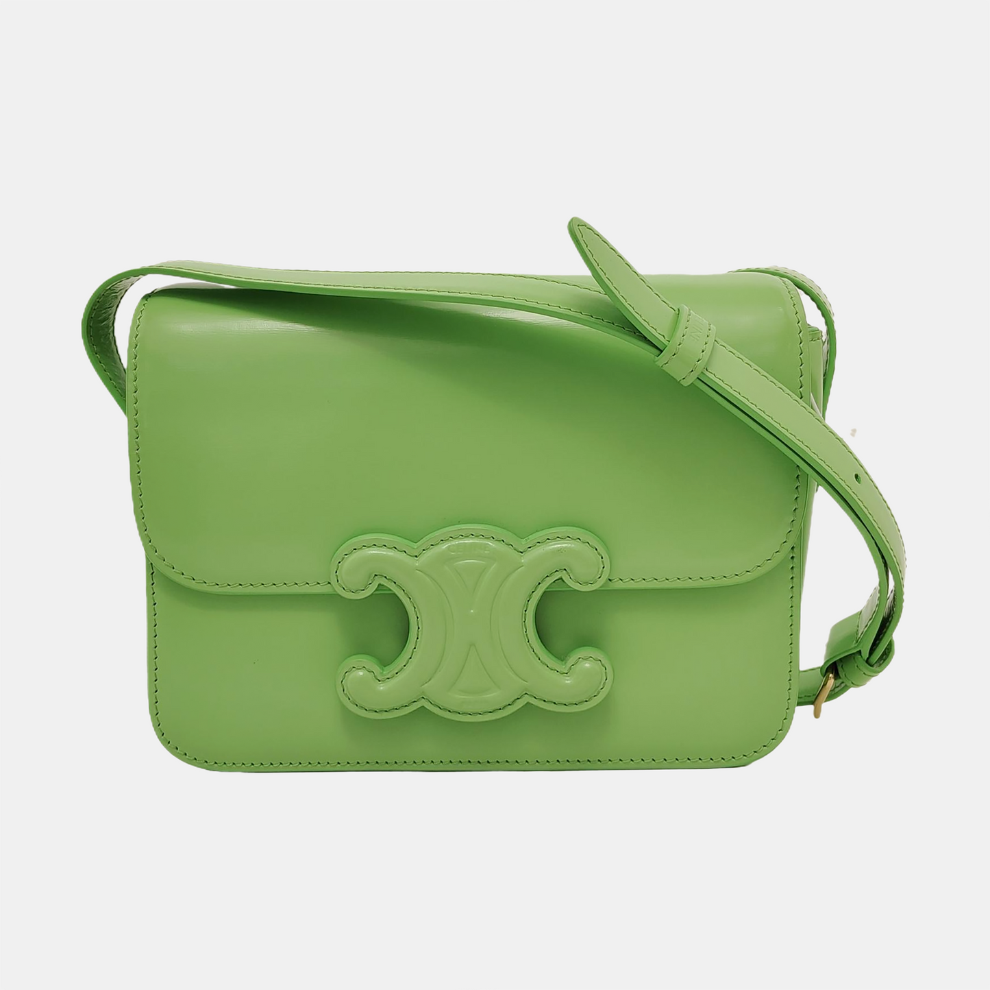 CELINE TRIOMPHE Small Green Calfskin Quilted Crossbody Shoulder Bag Golden Hardware-(SKU)-952956931