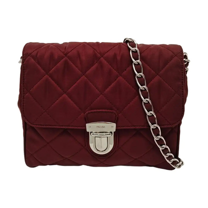 PRADA Burgundy Fabric Quilted Single Shoulder Bag Crossbody Bag Silver Hardware Removable shoulder strap-(SKU)-952724345