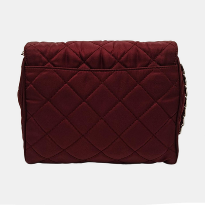 PRADA Burgundy Fabric Quilted Single Shoulder Bag Crossbody Bag Silver Hardware Removable shoulder strap-(SKU)-952724345