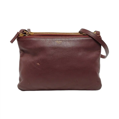 CELINE TRIO Small size Burgundy Lamb Skin Single Shoulder Bag Crossbody Golden hardware-(SKU)-952278283