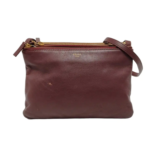 CELINE TRIO Small size Burgundy Lamb Skin Single Shoulder Bag Crossbody Golden hardware-(SKU)-952278283