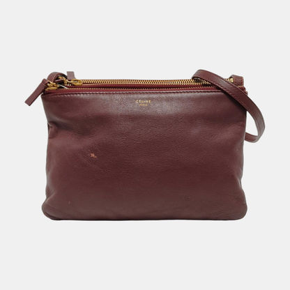 CELINE TRIO Small size Burgundy Lamb Skin Single Shoulder Bag Crossbody Golden hardware-(SKU)-952278283