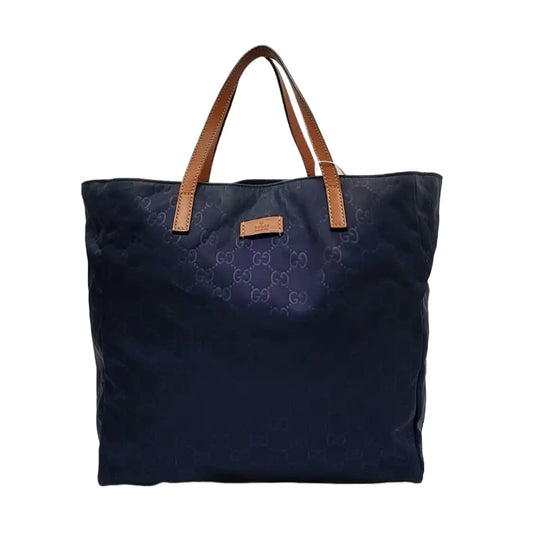 GUCCI Tote bag Dark Blue Nylon Monogram Pattern Handbag Single Shoulder Bag Golden hardware-(SKU)-952740386
