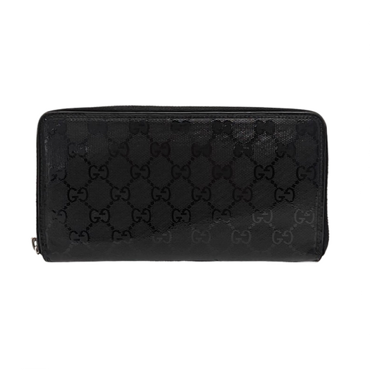 GUCCI Ligne Shima Black Coated Canvas Monogrammed Wallet Silver Hardware-(SKU)-952844592