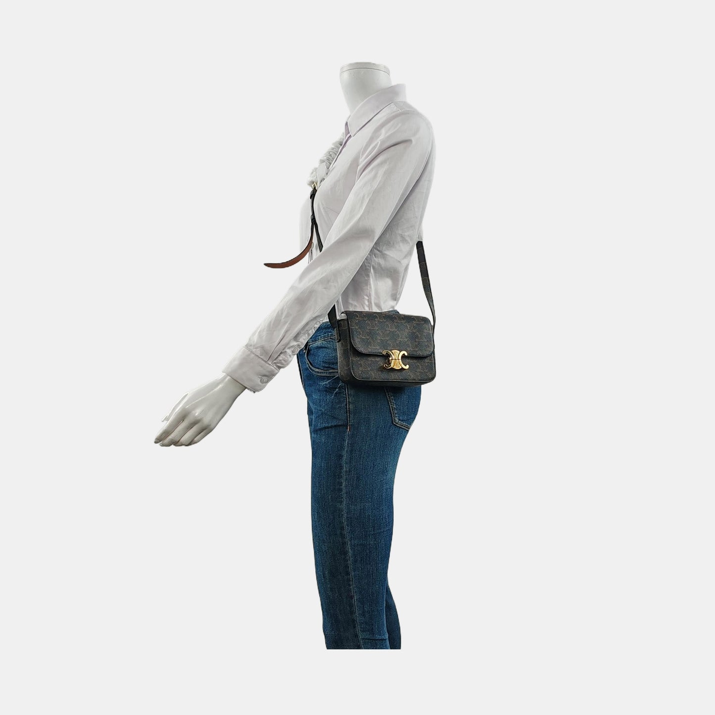 CELINE TRIOMPHE Nano Brown Coated Canvas Triumph Monogram Crossbody Bag, Shoulder Bag with Gold Hardware-(SKU)-952939919