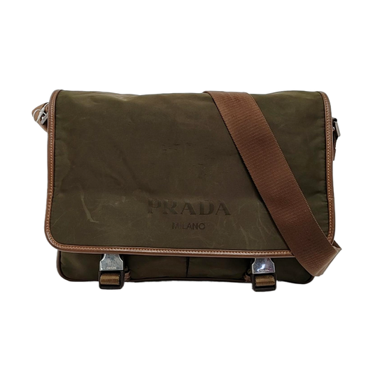 PRADA Green Nylon Crossbody Bag Single Shoulder Bag Silver Hardware-(SKU)-953032418