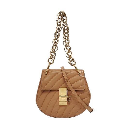 Chloé Drew Small size Brown Leather Quilted Single Shoulder Crossbody Handbag Silver Hardware Removable shoulder strap-(SKU)-953009376