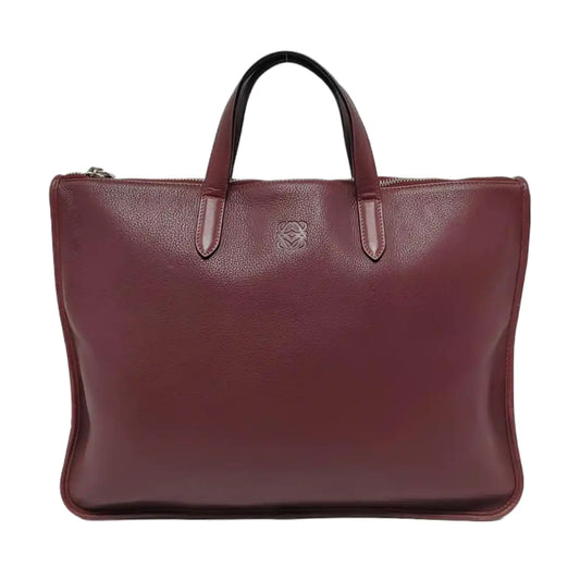 LOEWE Toledo Burgundy Cowhide Tote Handbag Silver Hardware-(SKU)-952969299