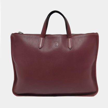 LOEWE Toledo Burgundy Cowhide Tote Handbag Silver Hardware-(SKU)-952969299