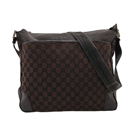 GUCCI Brown Canvas Monogrammed Crossbody Shoulder Bag Golden hardware-(SKU)-952860754