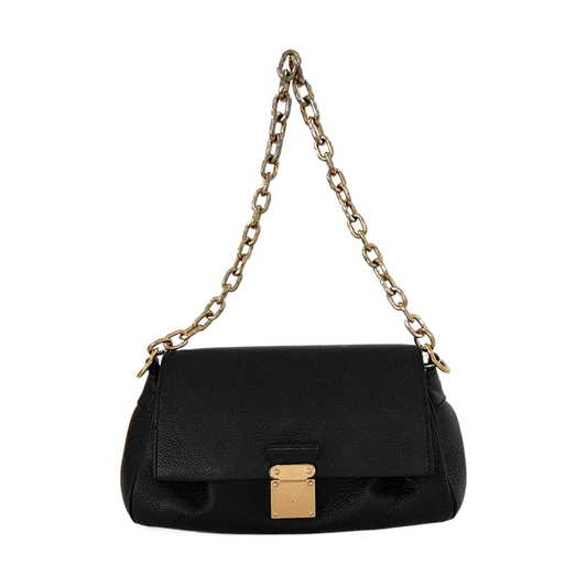 LOUIS VUITTON FAVORITE Black Leather Embossed Shoulder Bag Crossbody Bag 2 Detachable Straps Gold Hardware-(SKU)-953032039
