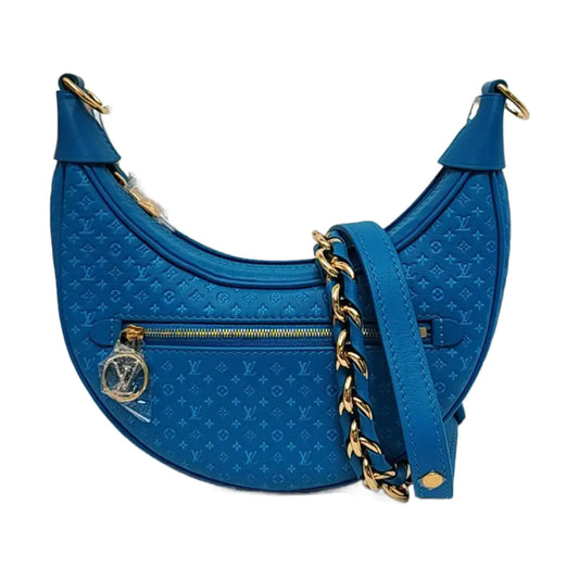 LOUIS VUITTON LOOP Blue Leather Monogram Pea Pod Bag with Shoulder Strap, Gold Hardware, 2 Removable Shoulder Straps-(SKU)-953032437