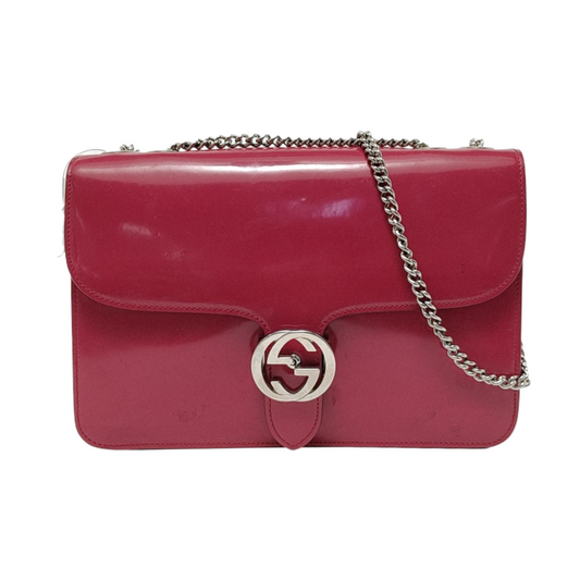 GUCCI Interlocking G Large size Fuchsia Leather Shoulder Tote Crossbody Bag Silver Hardware-(SKU)-953004708