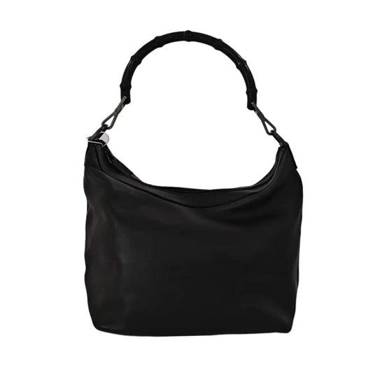 GUCCI Bamboo 1947 Black Cowhide Bamboo Handle Handbag Single Shoulder Bag Ruthenium color hardware Removable shoulder strap-(SKU)-953171646