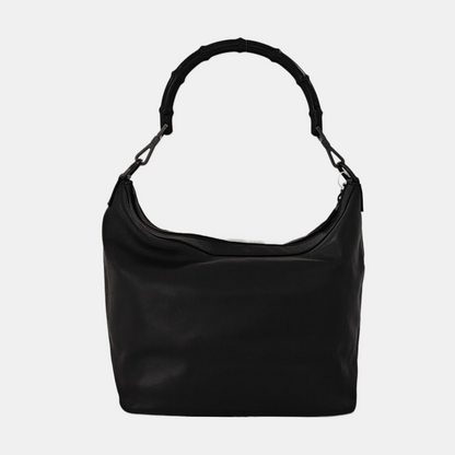 GUCCI Bamboo 1947 Black Cowhide Bamboo Handle Handbag Single Shoulder Bag Ruthenium color hardware Removable shoulder strap-(SKU)-953171646