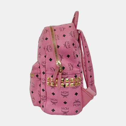 MCM STARK  Small size Pink Coated Canvas Studs Double Shoulder Bag Golden hardware-(SKU)-940254240