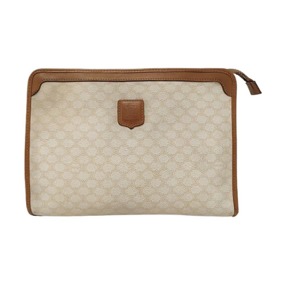 CELINE White Coated Canvas Triumph Handbag Golden hardware-(SKU)-953110143