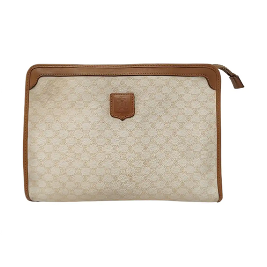 CELINE White Coated Canvas Triumph Handbag Golden hardware-(SKU)-953110143