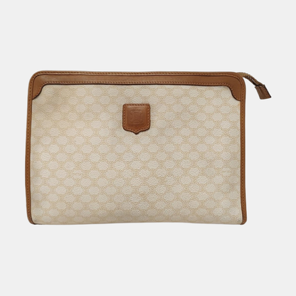 CELINE White Coated Canvas Triumph Handbag Golden hardware-(SKU)-953110143
