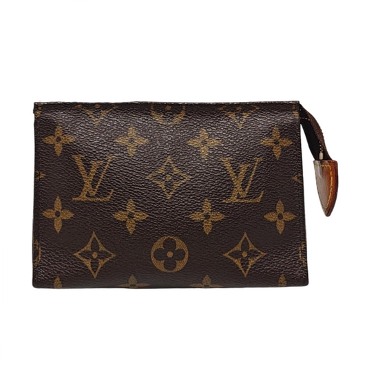LOUIS VUITTON POCHE TOILETTE 15 Brown Coated Canvas Monogram Cosmetic Bag Clutch Golden hardware-(SKU)-953111259