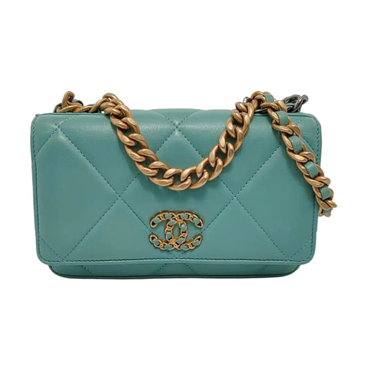 CHANEL CHANEL 19 WOC Blue Lamb Leather Quilted Chevron Shoulder Bag Golden Rhodium Hardware 31 Openings-(SKU)-953026549