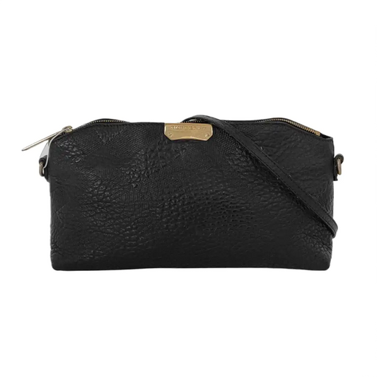 BURBERRY Black Leather Embossed Single Shoulder Bag Tote Golden hardware Removable shoulder strap-(SKU)-953334990