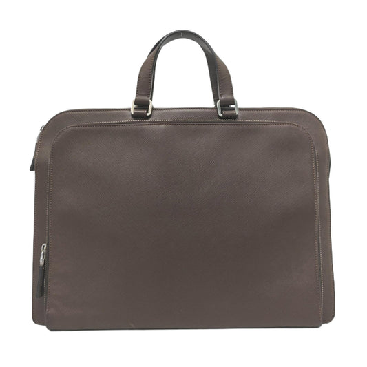 PRADA Dark Brown Cowhide Logo Crosshatch Handbag Silver Hardware-(SKU)-953376928