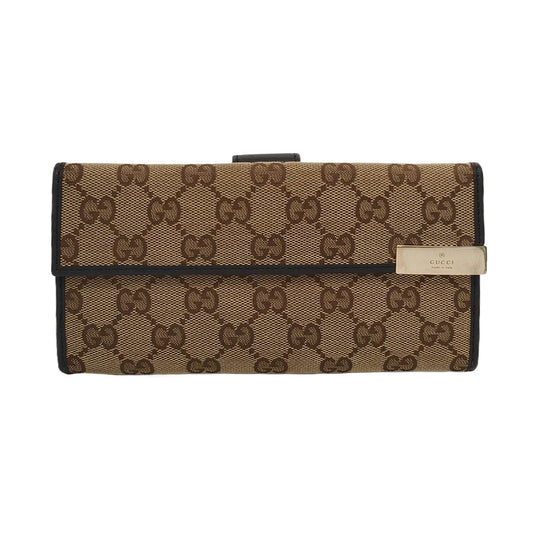 GUCCI Khaki Canvas Monogrammed Wallet Golden hardware-(SKU)-953543640