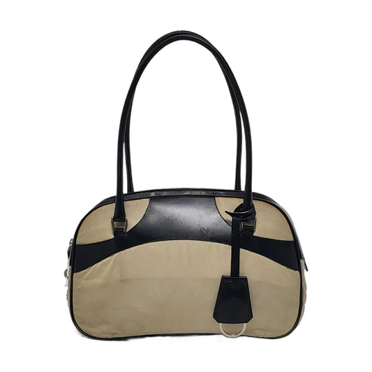 PRADA Beige nylon single shoulder bag handbag Silver Hardware-(SKU)-953446216