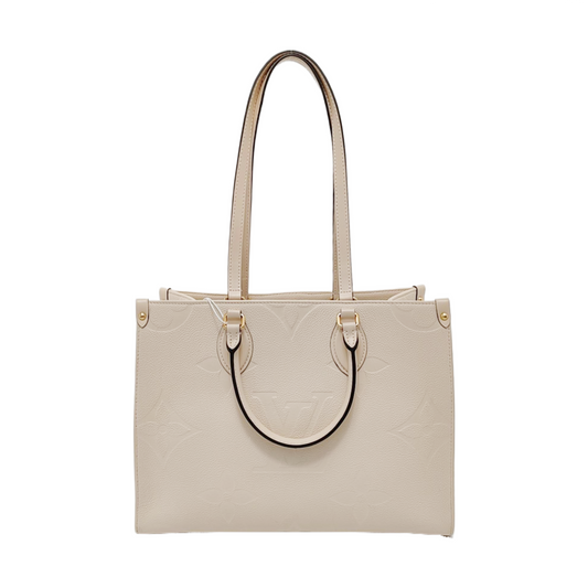 LOUIS VUITTON ONTHEGO Medium Beige Leather Monogram Embossed Jungle Backpack Shoulder Bag Handbag Gold Hardware-(SKU)-953573910