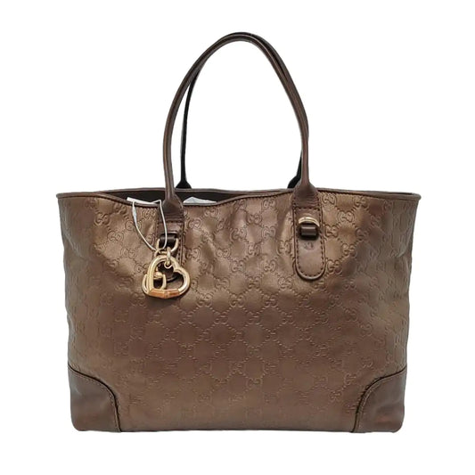 GUCCI Heart Bit Brown cowhide monogram textured handbag, crossbody bag Golden hardware-(SKU)-953515962