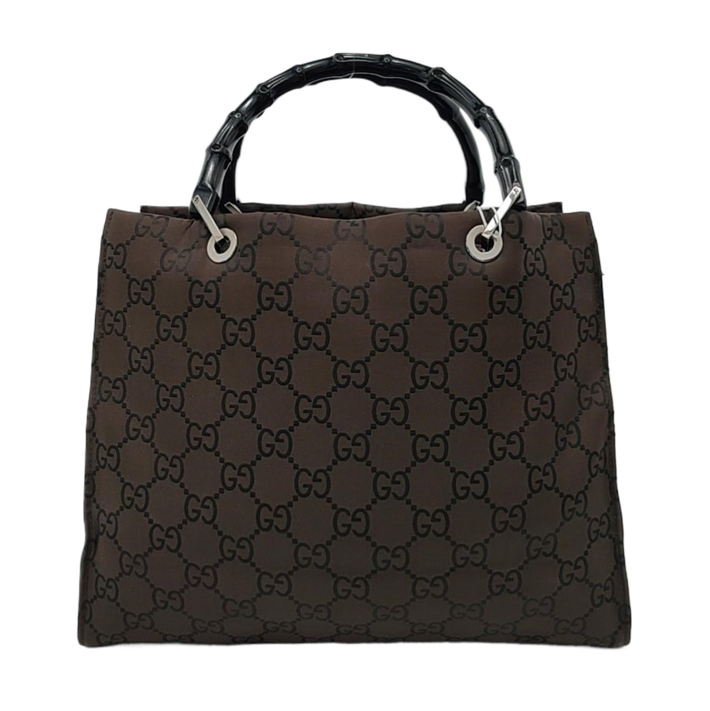 GUCCI Bamboo 1947 Brown Canvas Bamboo Handle Tote Bag Silver Hardware-(SKU)-953508975